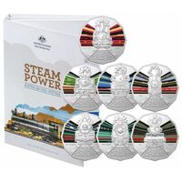 2022 Australian Steam Trains 50c Coin - Complete 7 Coin Set with folder